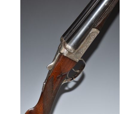 Alex Martin 12 bore side by side ejector shotgun with named and engraved locks, engraved underside, trigger guard, top plate,