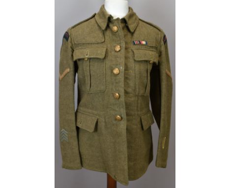 British Army Gloucestershire Regiment 5th Battalion WW1 other ranks tunic with Lance Corporal and overseas chevrons, Glosters