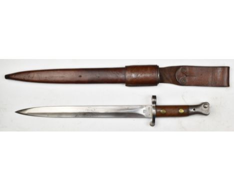 British 1888 pattern bayonet Mk II, with some good stamps to ricasso, a 30.5cm double edged blade, scabbard stamped BAH 58&nb