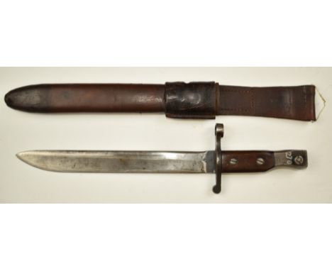 Canadian 1905 pattern Ross bayonet with stepped muzzle ring, good stamps to pommel, 25.5cm fullered hatchet point blade and s