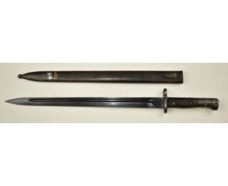 Belgian 1924 pattern sword bayonet made by Fabrique Nationale and widely exported, with 38.5cm fullered blade and steel scabb