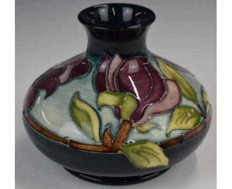 Moorcroft squat pedestal vase decorated with flowers, height 12cm