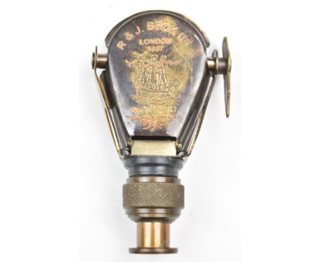 Brass monocular or telescope in the form of a gunpowder flask engraved 'R&amp;J Beck Ltd London 1857 No. 7964387' with adjust