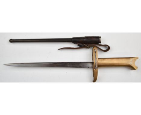 WW1 British Pritchard bayonet for Webley revolver with rubbed patent number 17143/16 and LT MA to crossguard, a 21.5cm blade,