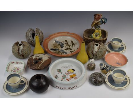 Ceramics to include Copenhagen mouse, KPM dish, studio pottery, Shelley Mabel Lucie Attwell fairies dish, Beswick bird, pair 