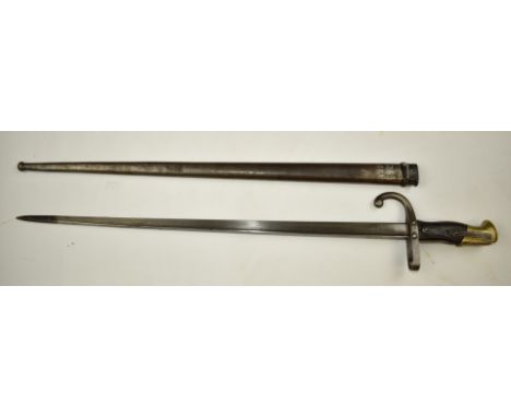 Greek 1874 pattern Austrian made bayonet for 1903 Mannlicher rifle, with 3R to tang and manufacture date 1881 to T form 52cm 