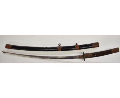 Samurai sword, possibly a tourist/souvenir example with decorated handle, 69cm blade and scabbard. PLEASE NOTE ALL BLADED ITE