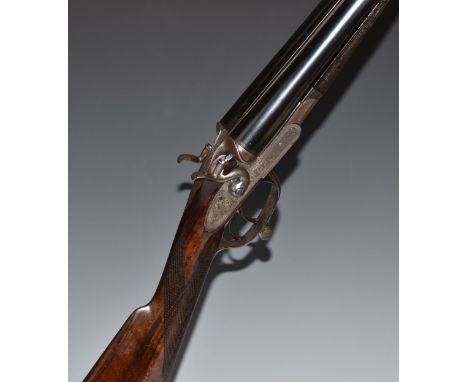 Gallyon & Sons 12 bore side by side hammer action shotgun with engraved lock, underside, rotary underlever, fences, hammers a