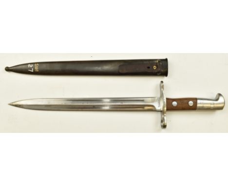 Swiss 1911/31 pattern bayonet stamped 855770 to crossguard and Elsener Schwyz to ricasso, with 29.5cm edged double blade with