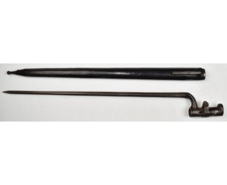 Austrian 1854 pattern socket bayonet stamped 64 to neck with 47cm cruciform blade and scabbard.&nbsp;PLEASE NOTE ALL BLADED I