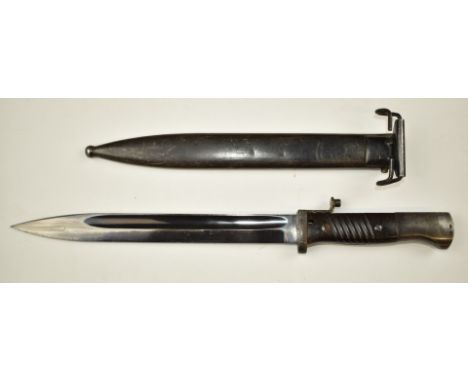 Norwegian German Mauser bayonet altered to fit&nbsp;US M1 Garrand, with 25.5cm fullered blade, scabbard marked Coppel GMBH 19