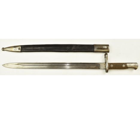 Spanish 1893 pattern artillery sword bayonet for the Mauser short rifle and M1916 short rifle, with chequered wooden grip, 39