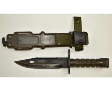 American M9 Lancay knife bayonet with 18cm single edged blade, scabbard and belt attachment.&nbsp;PLEASE NOTE ALL BLADED ITEM