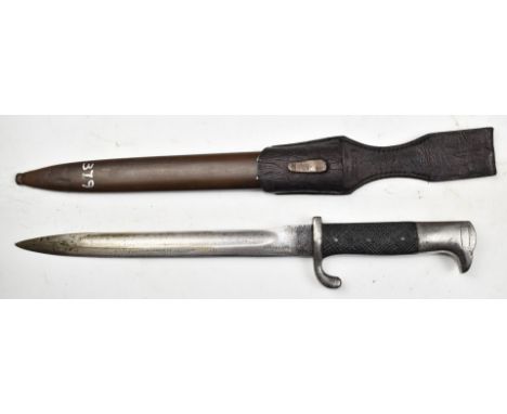 German 1898 pattern sawback bayonet with sawback removed, 25cm fullered blade, scabbard and frog.&nbsp;PLEASE NOTE ALL BLADED