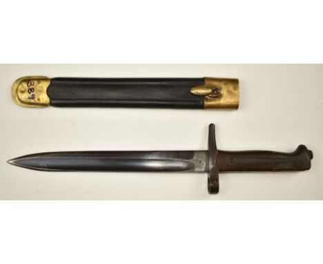 Italian 1870/87 pattern Vetterli bayonet, Torre Annunziat to ricasso, 24cm fullered blade and scabbard. PLEASE NOTE ALL BLADE