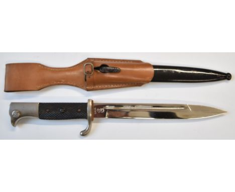 German WW2 copy dress bayonet with SS motif to grip, WKC to ricasso, 20cm blade, scabbard and frog.&nbsp;PLEASE NOTE ALL BLAD