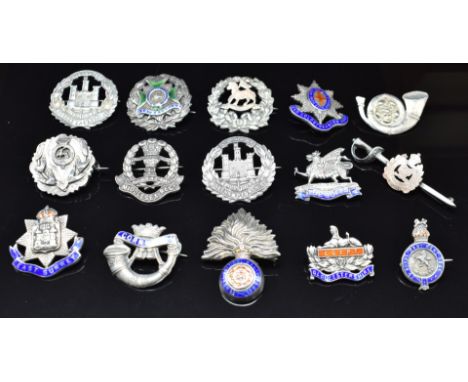 Fifteen silver and enamel Infantry sweetheart brooches including Gloucestershire Regiment, East Surrey, The Buffs, Cornwall L