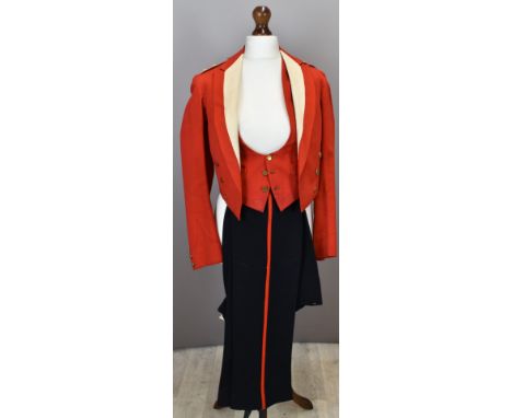 British Army Gloucestershire Regiment officer's scarlet mess jacket with white facings, shoulder rank insignia and associated