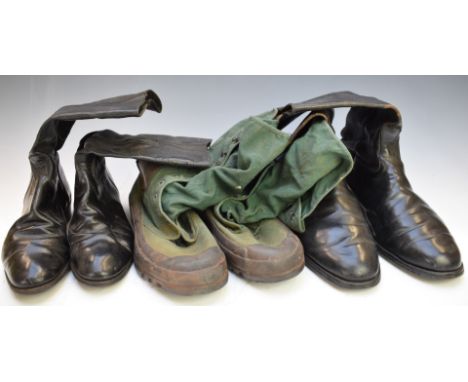 Two pairs of British Army Gloucestershire Regiment officer's black leather dress boots, together with a pair of jungle bootsC