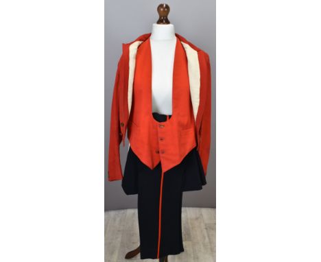 British Army Gloucestershire Regiment officer's scarlet mess jacket with white lapels, rank insignia to shoulder straps, asso