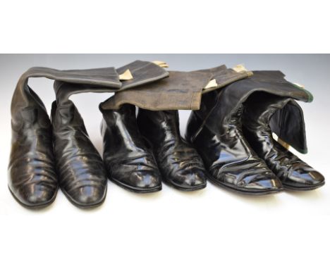 Three pairs of British Army Gloucestershire Regiment officer's black leather dress bootsConsigned by the Soldiers of Gloucest