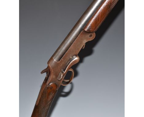 English .410 folding poacher's shotgun with chequered grip and forend and 28 inch barrel, overall length 111cm, length of pul