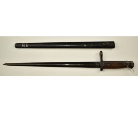 Belgian 1924 pattern bayonet stamped 3867 to pommel, with 35cm double edged blade and scabbard.&nbsp;PLEASE NOTE ALL BLADED I