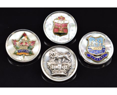 Four mother of pearl and enamel sweetheart brooches for HMS Victory, Canada, Queen Victoria's Golden Jubilee and Ayr, two&nbs