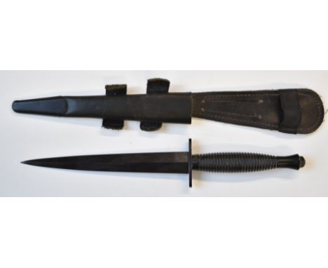 Cold War Fairbairn Sykes fighting knife with cross keys to collar, 17cm double edged blade with scabbard.&nbsp;PLEASE NOTE AL