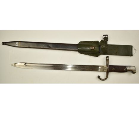 Argentinian 1909 pattern bayonet with with good stamps and makers Sable Bayoneta, 40cm fullered blade with&nbsp;scabbard and 