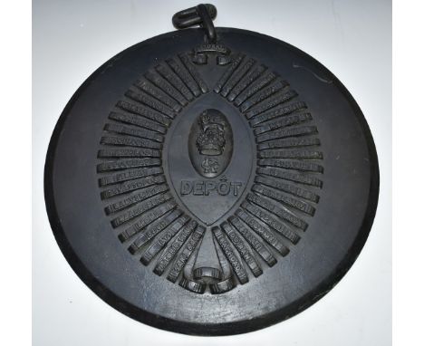 British Army Gloucestershire Regiment heavy cast iron circular depot plaque with lion above crown over GR to centre, surround