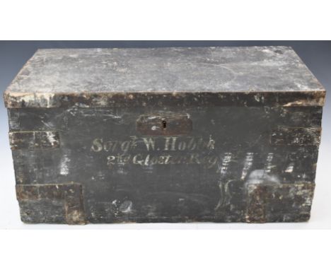 British Army Gloucestershire Regiment boot locker / storage box / campaign chest, attributed to Sgt W Hobbs, 2nd Gloucester R