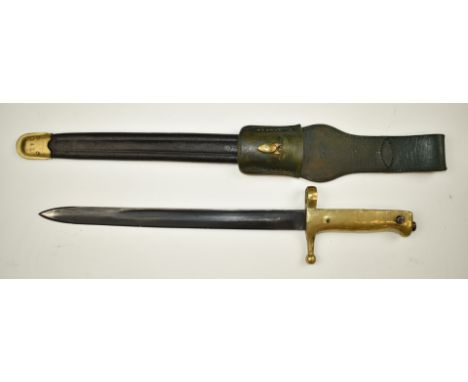 Italian 1870/1887 pattern bayonet with all brass grip and crossguard&nbsp;stamped UX9683, 30cm fullered blade, scabbard and f