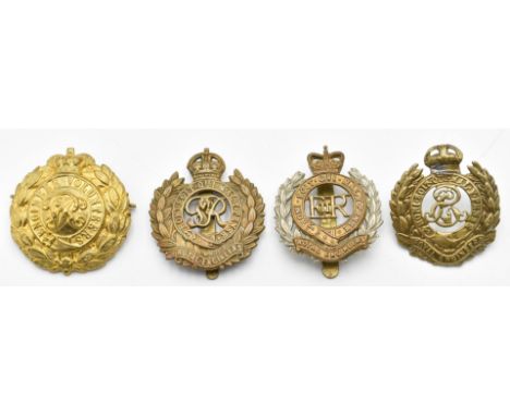 Four British Army Royal Engineers badges including GVIR and Volunteers (restrike)