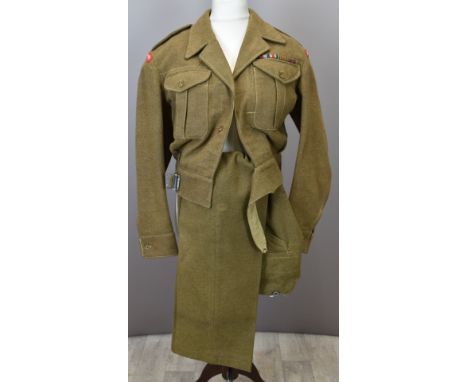 British Army Gloucestershire Regiment battle dress blouse with Captain rank insignia to shoulder straps and WW2 medal ribbon,