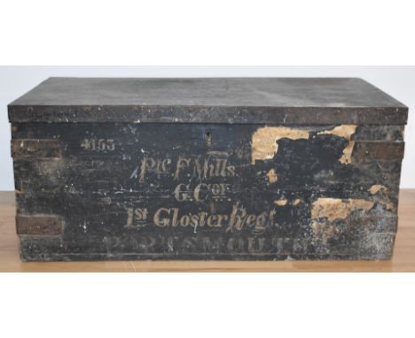 Victorian British Army Gloucestershire Regiment campaign chest/storage box attributed to 4153 Pte F Mills, G Company 1st Glos