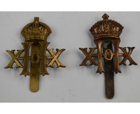 Two British Army 20th Hussars cap badges