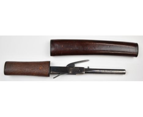 Japanese percussion bar hammer action pistol in the form of a tanto samurai sword with leather handle, lacquer scabbard and 4