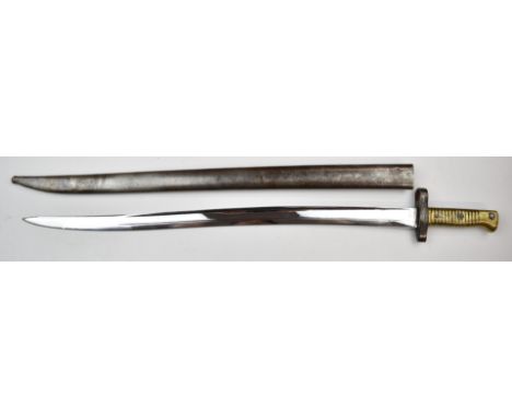 Egyptian 1870 pattern bayonet with brass grips, 57.5cm chromed fullered yataghan blade and scabbard.&nbsp;PLEASE NOTE ALL BLA