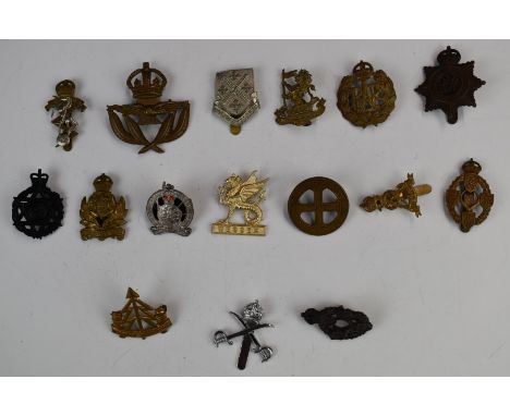 Sixteen Armed Forces and School badges including Intelligence Corps (Gaunt London to slider), Royal Ordnance Fusiliers, REME,