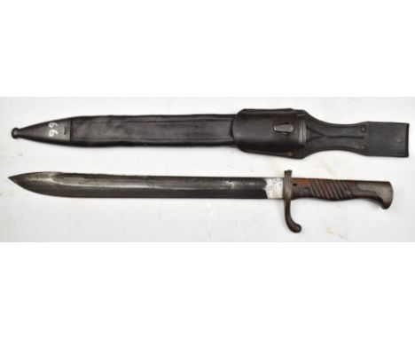 German 98/05 pattern bayonet with wooden grips, no flashguard, part muzzle ring, PD Luneschlos Solingen to ricasso, a 36cm fu