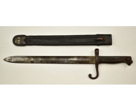 Italian 1870 pattern Type Z Vetterli bayonet with short lead spring, 31cm fullered blade and scabbard stamped Terni 1890.&nbs