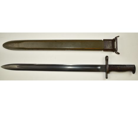 American 1905 pattern sword bayonet for the 1903 Springfield rifle, SA 1908 and US 347740 to ricasso, with 40cm blade and sca