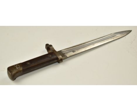 Austrian 1886 pattern&nbsp;Mannlicher bayonet stamped CE over WG to ricasso with 24.5cm fullered blade, scabbard and frog.&nb