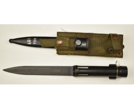 Belgian FN CAL bayonet with 17cm blade, scabbard and frog.&nbsp;PLEASE NOTE ALL BLADED ITEMS ARE SUBJECT TO OVER 18 CHECK ON 