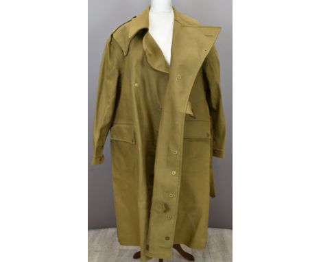 British Army Gloucestershire Regiment WW2 despatch rider's coat, ink stamped Frank Jackson & Co, Manchester 1943, broad arrow