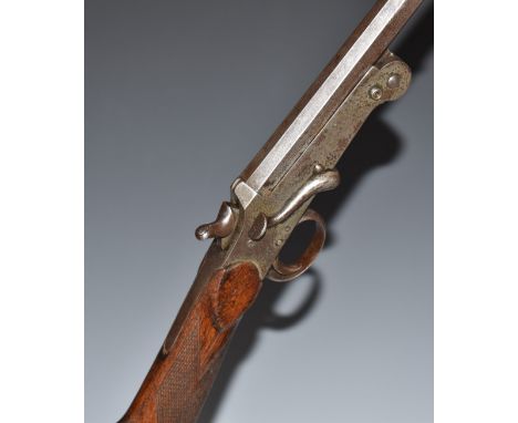 Foreign .410 single barrelled folding poacher's shotgun with chequered grip, side lever and 28 inch part octagonal barrel, ov