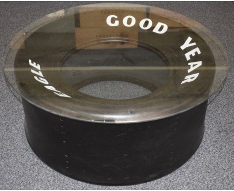 Goodyear Eagle racing tyre with glass top for coffee table, diameter 74cm