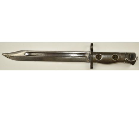 Canadian C1 knife bayonet stamped A 1958 to ricasso, with 20cm fullered blade and scabbard. PLEASE NOTE ALL BLADED ITEMS ARE 