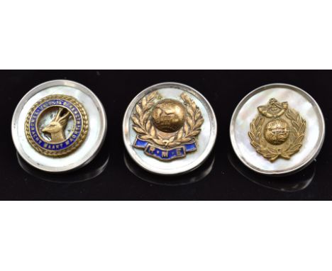 Three mother of pearl and enamel sweetheart brooches for the Royal Marine Light Infantry, Royal Marine&nbsp;Engineers and a S